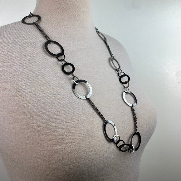 Gray Metal O Ring Chain Link Necklace 35-37" Mod Gogo - Picture 2 of 5